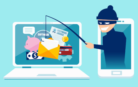 Vector concept of phishing scam, hacker attack and web security